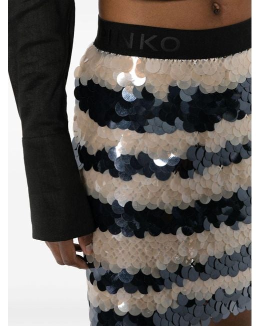 Pinko Gray Sequin-embellished Striped Skirt