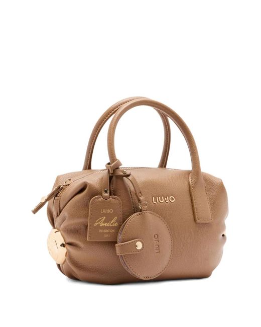 Liu Jo Brown Small Embossed-Logo Tote Bag