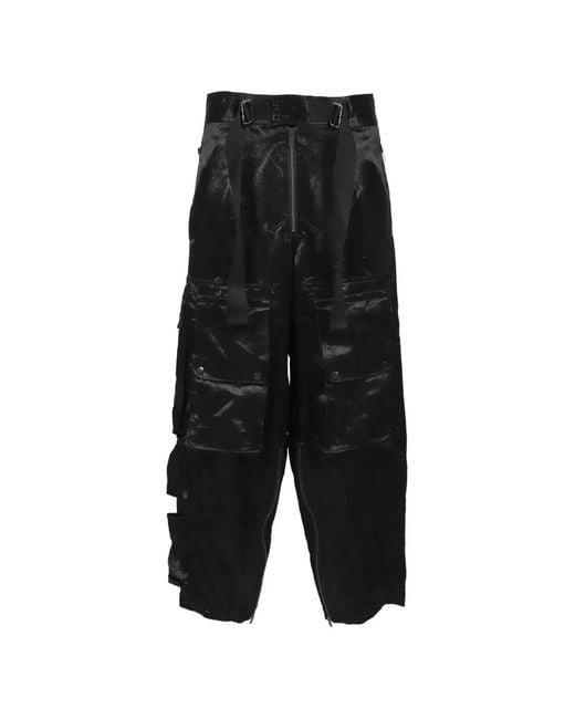 DAIRIKU Black High-Waist Satin Cargo Pants for men
