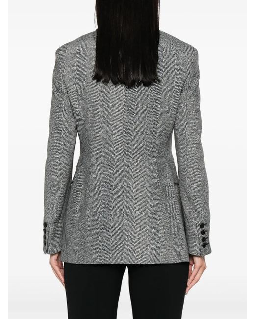 Ermanno Scervino Gray Tailored Single-Breasted Blazer With Herringbone Pattern