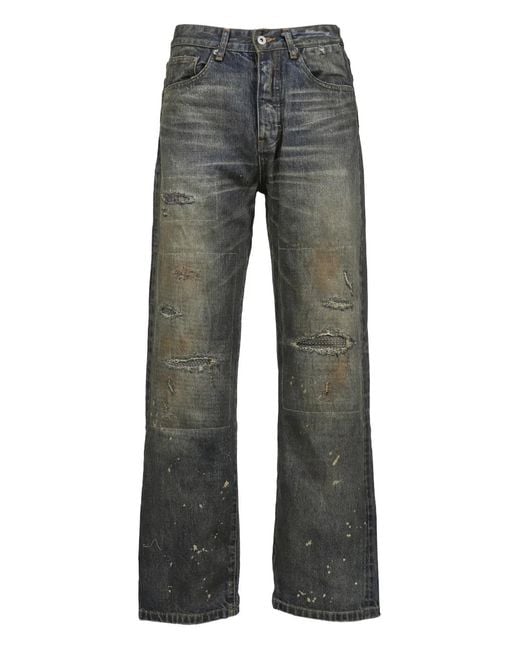 NO/FAITH STUDIOS Gray Distressed-detail Denim Jeans for men