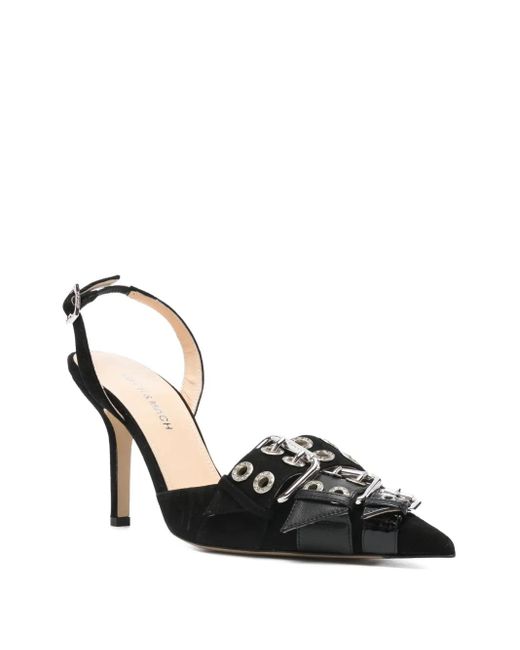 Mach & Mach Black 100Mm Buckle-Detail Pointed-Toe Pumps
