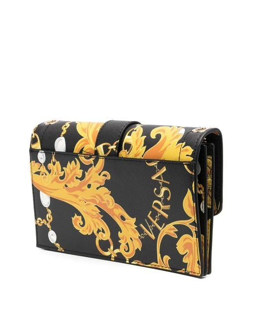 Versace Jeans Couture Black Baroque-Print Cross Body Bag