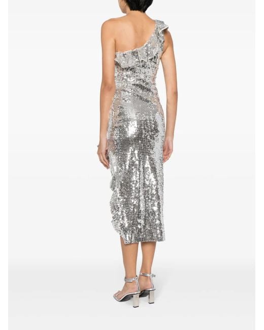 Needle & Thread Betty Asymmetrische Midi-Jurk Verfraaid Met Pailletten in het Gray