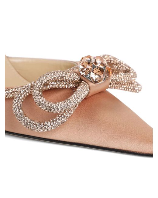 Mach & Mach 110 Mm Double Bow Satijnen Pumps Verfraaid Met Kristallen in het Pink
