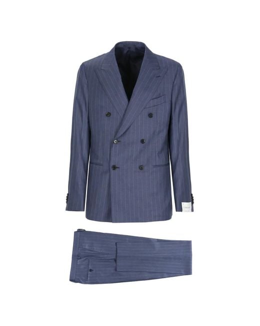 Caruso Blue Pinstripe Double-Breasted Suit for men