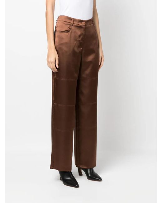 Blanca Vita Brown Straight-Leg Satin Trousers