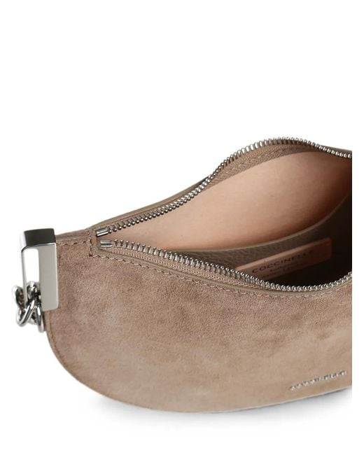 Coccinelle Brown Small Suede Crescent Tote Bag