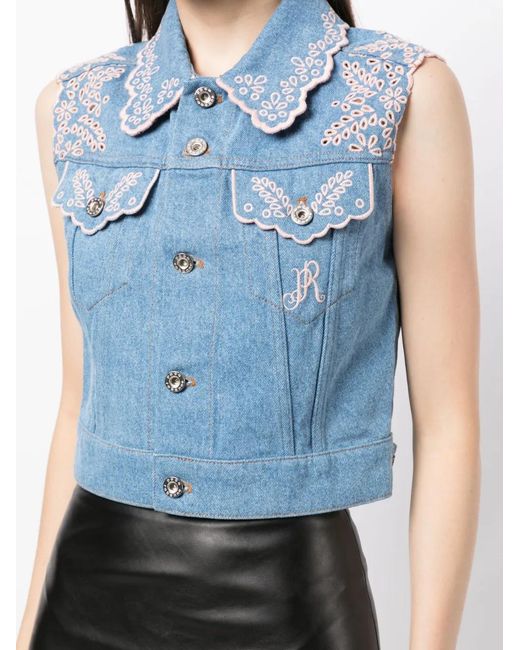 Rabanne Blue Embroidered Denim Cropped Vest