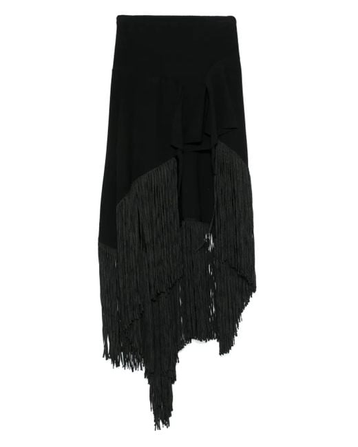 Philosophy Di Lorenzo Serafini Black Elastic Fringed Maxi Skirt