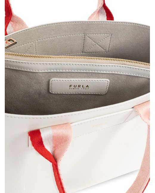 Furla White Striped Handle Tote Bag