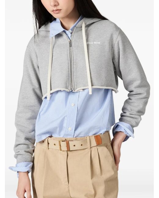 Miu Miu White Cropped Hoodie Jacket