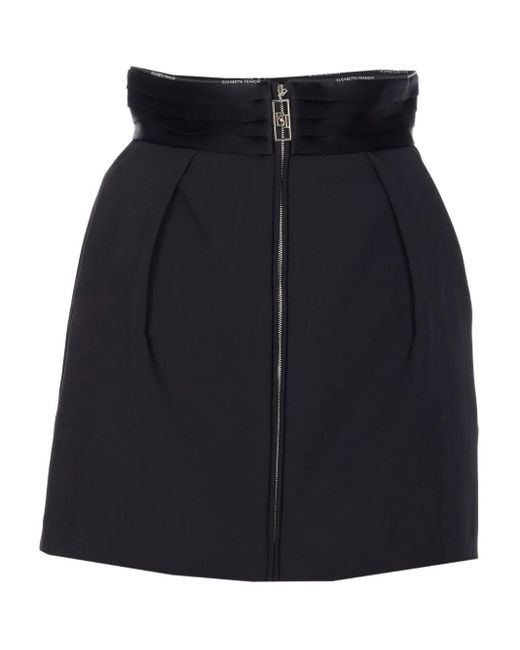 Elisabetta Franchi Blue Logo-Plaque Zip Skirt