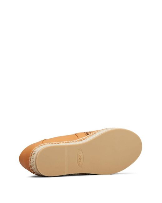 Tod's Brown Logo-perforated Leather Espadrilles