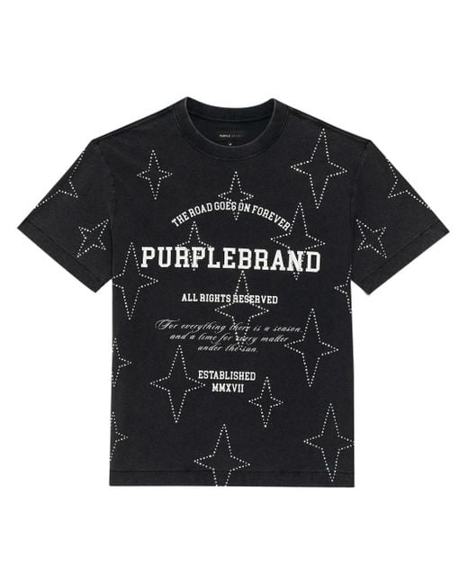 Purple Brand Black Stacked Crystal Stars T-Shirt for men