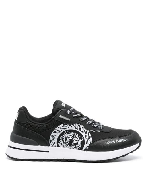 Just Cavalli Black Tiger Head-Print Leather Sneakers for men