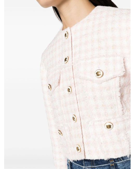 Sandro White Cropped Tweed Button-up Jacket