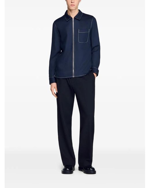 Sandro Blue Loose-Fit Zip-Up Shirt for men