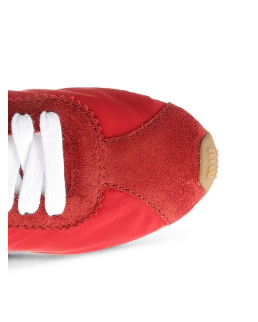 Miu Miu Red Plume Panelled Sneakers