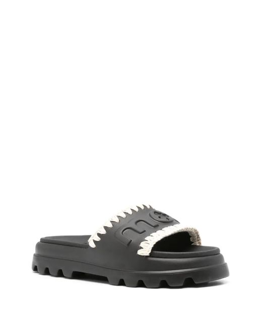 Mou Black Logo-Embossed Slides