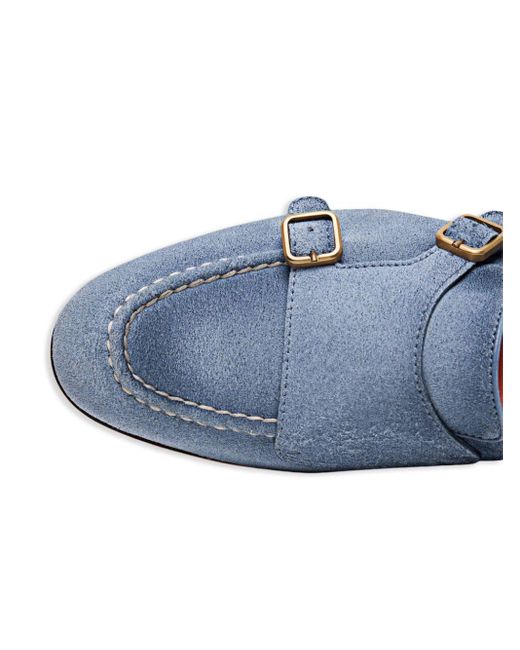 Santoni Blue Double-buckled Suede Loafers for men