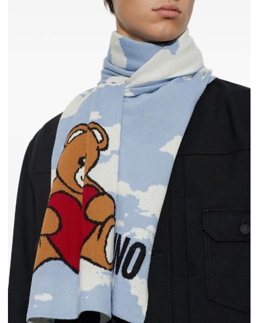 Moschino White Teddy Bear Motif Scarf