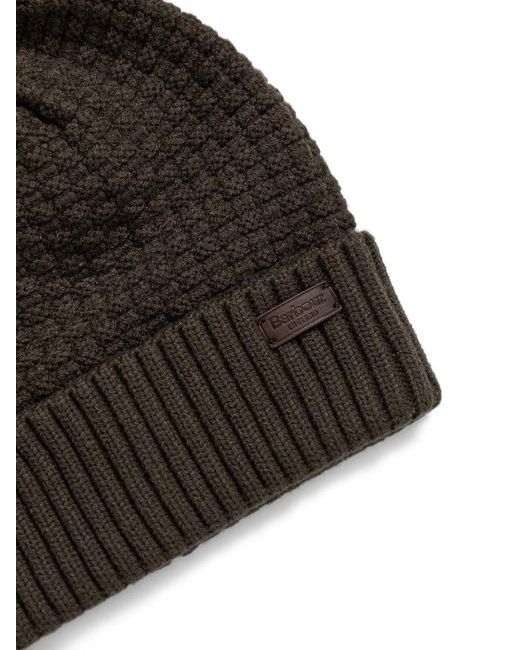 Barbour Black Pom-Pom Waffle-Knit Beanie Hat for men