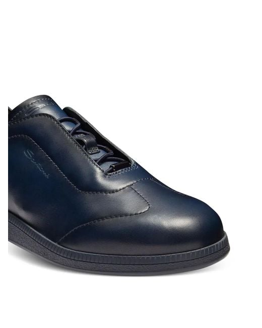 Santoni Men's Blue Leather Slip-On Sneakers