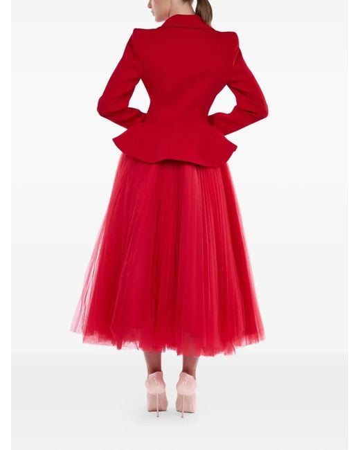 ARAFTU Red Robe Péplum À Empiècement En Tulle