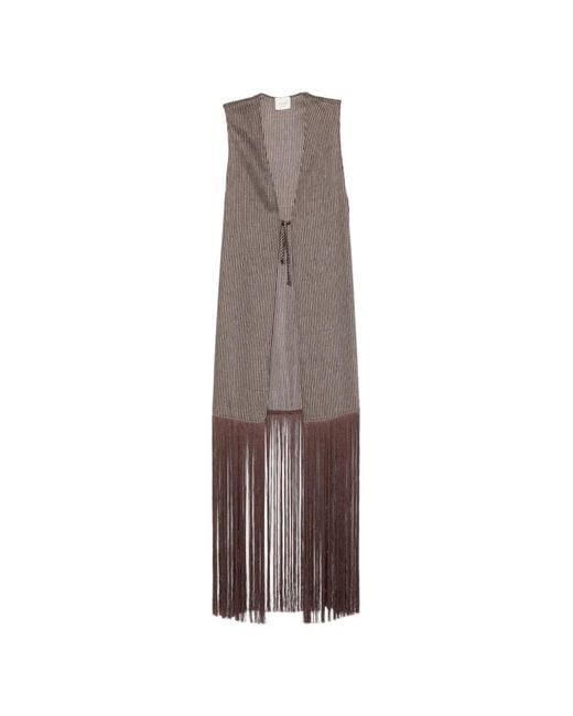 Alysi Natural Striped Fringe-Detail Waistcoat
