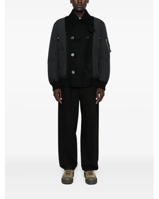 Sacai Black Double-Breasted Wool Jacket for men