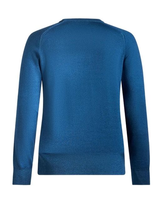 Etro Blue Pegaso-Logo Wool Sweater for men