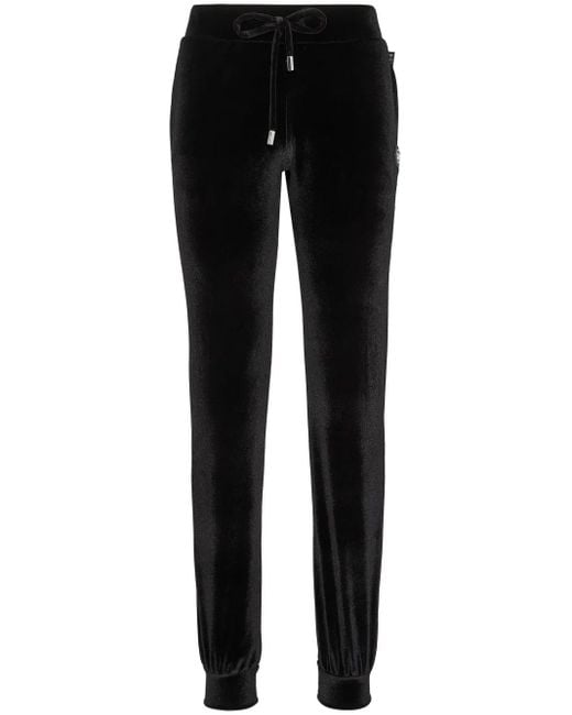 Philipp Plein Black Logo-Embellished Velvet Track Pants