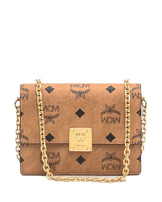 MCM Brown Visetos Logo-Plaque Cross Body Bag