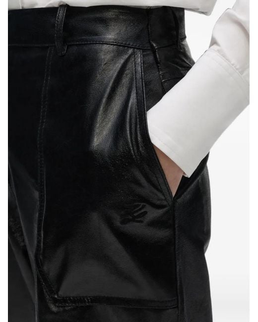 Karl Lagerfeld Black Wide-Leg Leather Pants