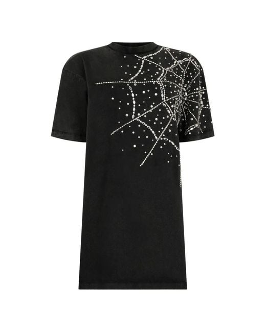 Philipp Plein Black Spiderweb-Strass T-Shirt Dress