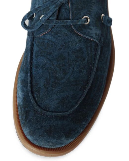 Etro Blue Paisley-Print Suede Loafers for men