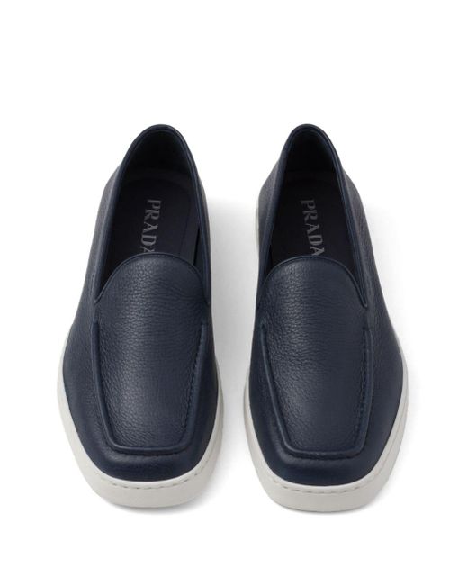 Prada Blue Piped-trim Leather Loafers for men