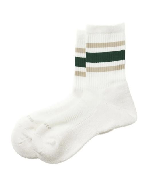 RoToTo White Stripe-Detail Crew Socks