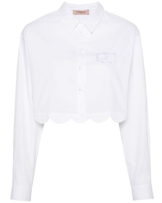 Twin Set White Logo-embroidered Cropped Shirt