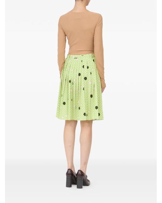 MM6 by Maison Margiela Green Floral-Print Pleated Skirt