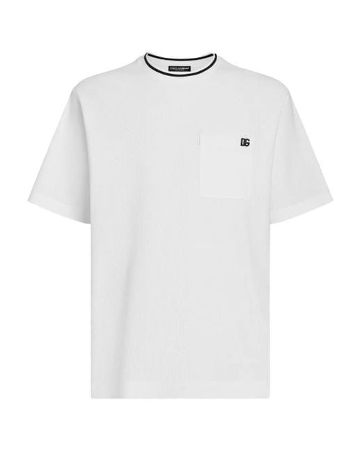 Dolce & Gabbana White Dolce & Gabbana Cotton Pique T-Shirt With Contrasting Collar Clothing for men