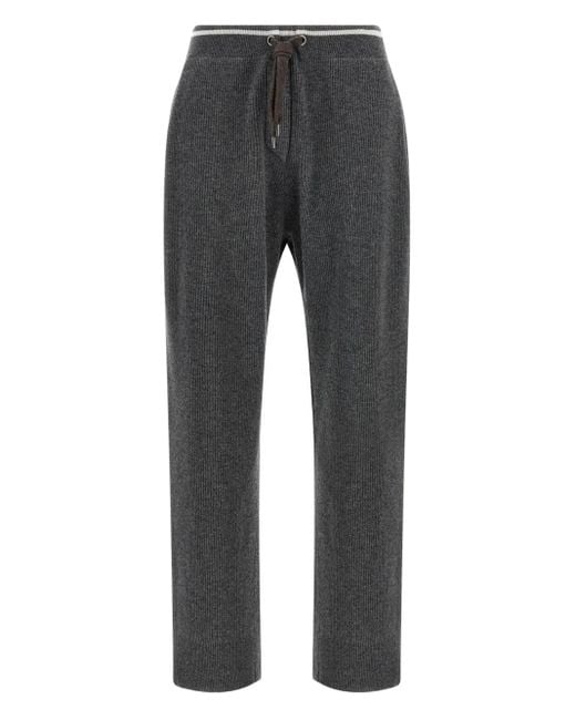 Brunello Cucinelli Gray Ribbed Drawstring Trousers