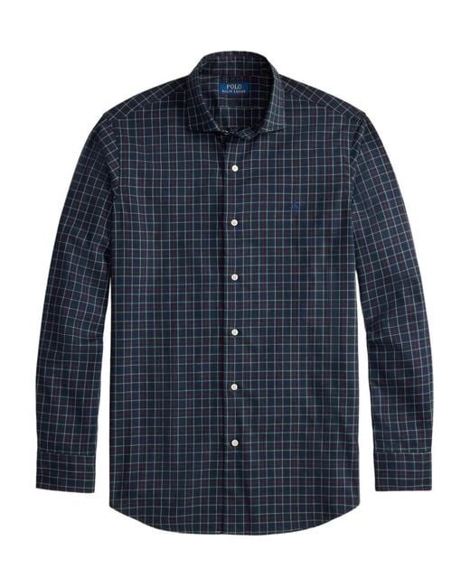 Polo Ralph Lauren Blue Twill Checked Long-Sleeve Shirt for men
