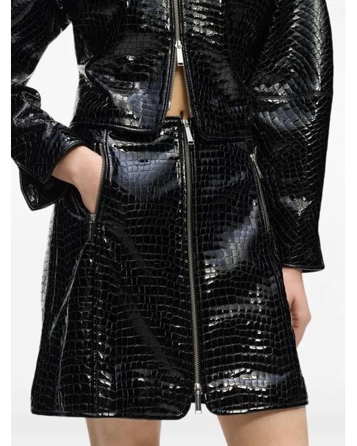 Karl Lagerfeld Black Studio Croc Leather Skirt