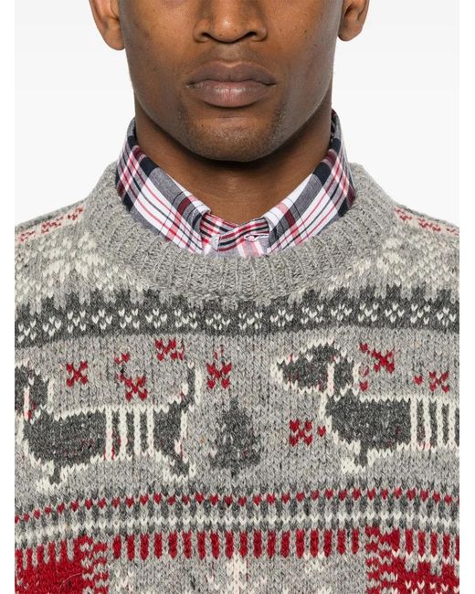 Thom Browne Gray Fair Isle Intarsia Jumper for men