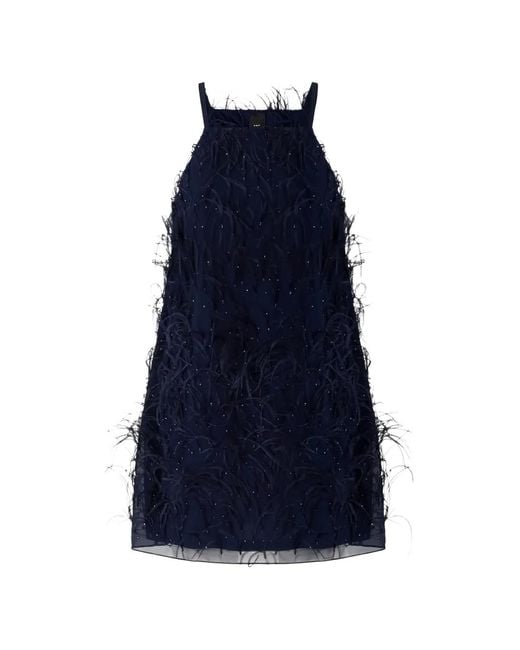Pinko Blue Feather-Trim Sequin-Embellished Dress