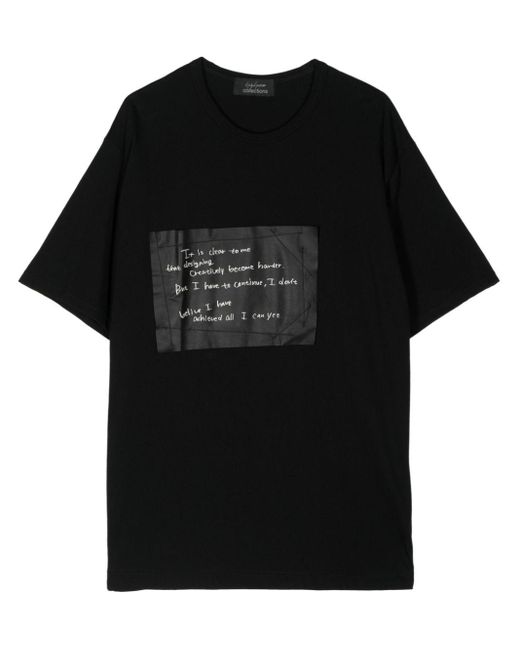 Yohji Yamamoto Black Patch-appliqué Cotton T-shirt