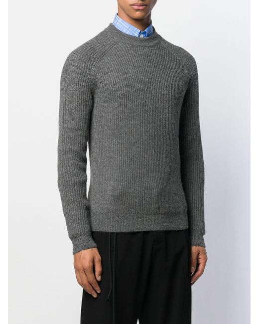 Prada Wool Ribbed Jumper in Grey (Gray) for Men - Lyst