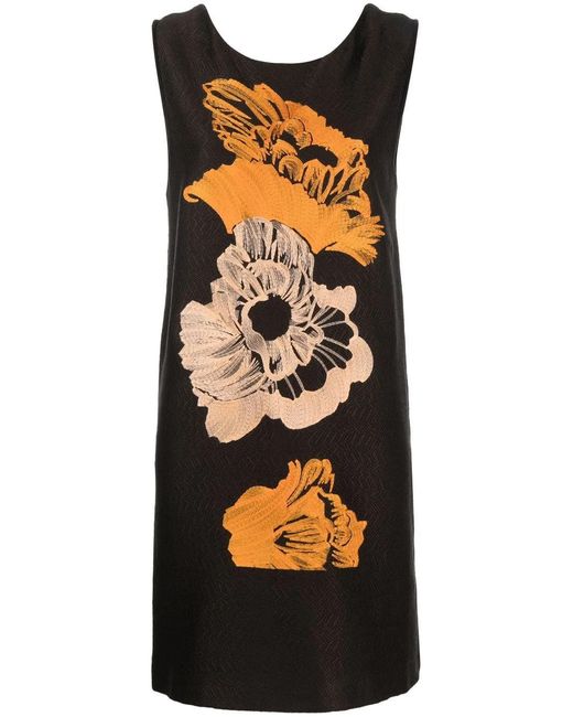 Ferragamo Black Embroidered-Floral Detail Dress